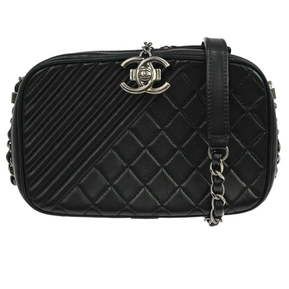 Chanel Coco Boy Camera Quilted Leather Black Leather Shoulder Bag Bag